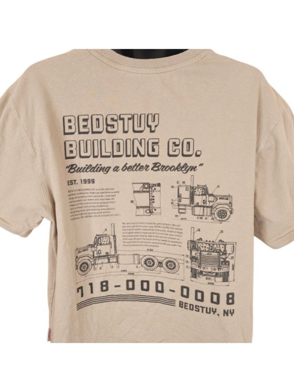 Bedstuy Building Co T Shirt Mens Size Medium Beige Brooklyn New York OVERSIZED
